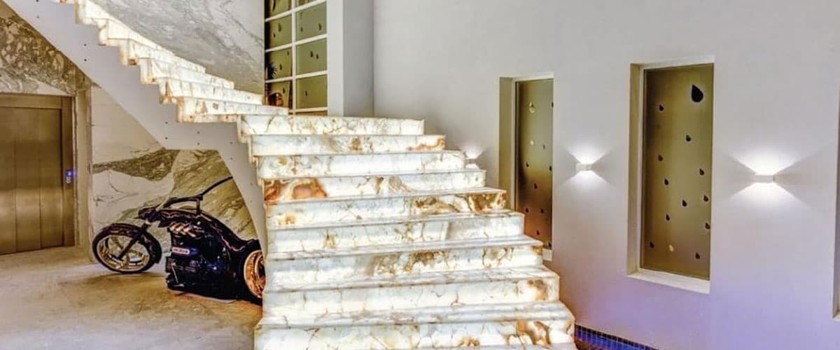 Expertly Custom Built Luxury Backlit Onyx Staircase